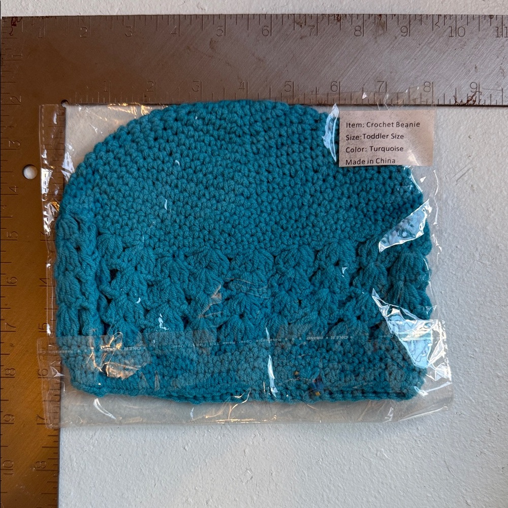 Kids Turquoise Crochet Beanie